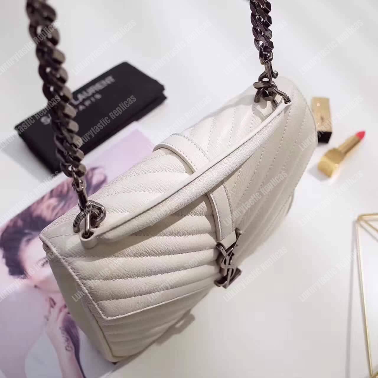 Saint Laurent Classic Medium College Monogram White Silver-Toned