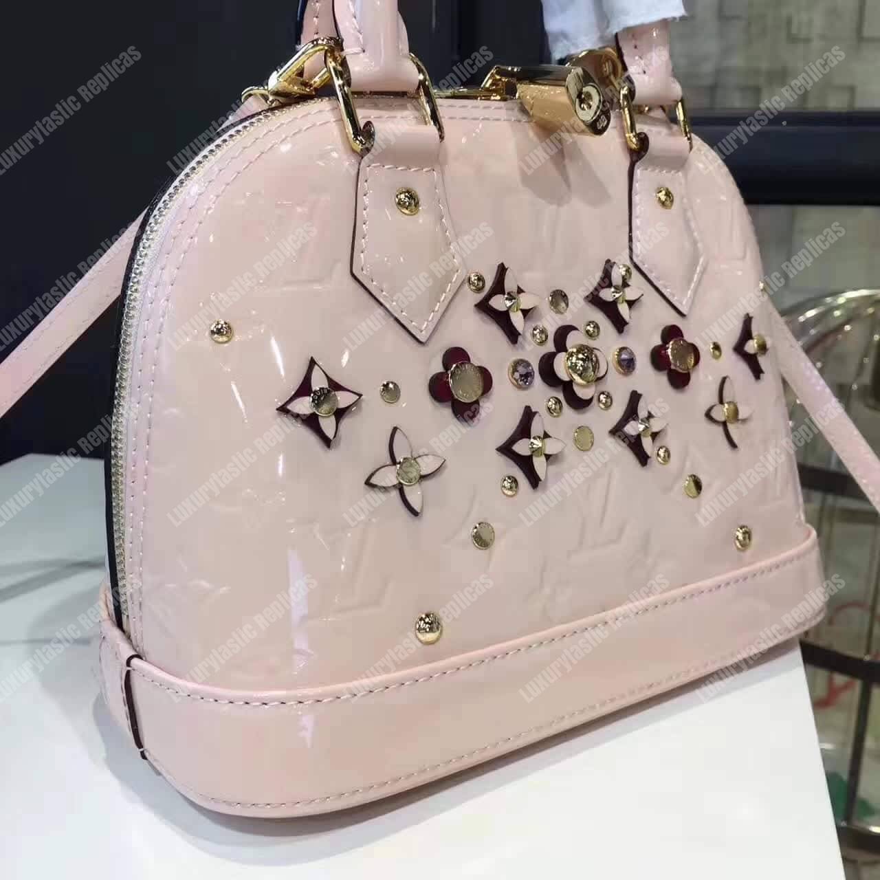 LV Alma BB Tote Bag Monogram Vernis Rose Ballerine