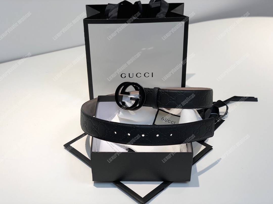 G*u*i signature leather belt black