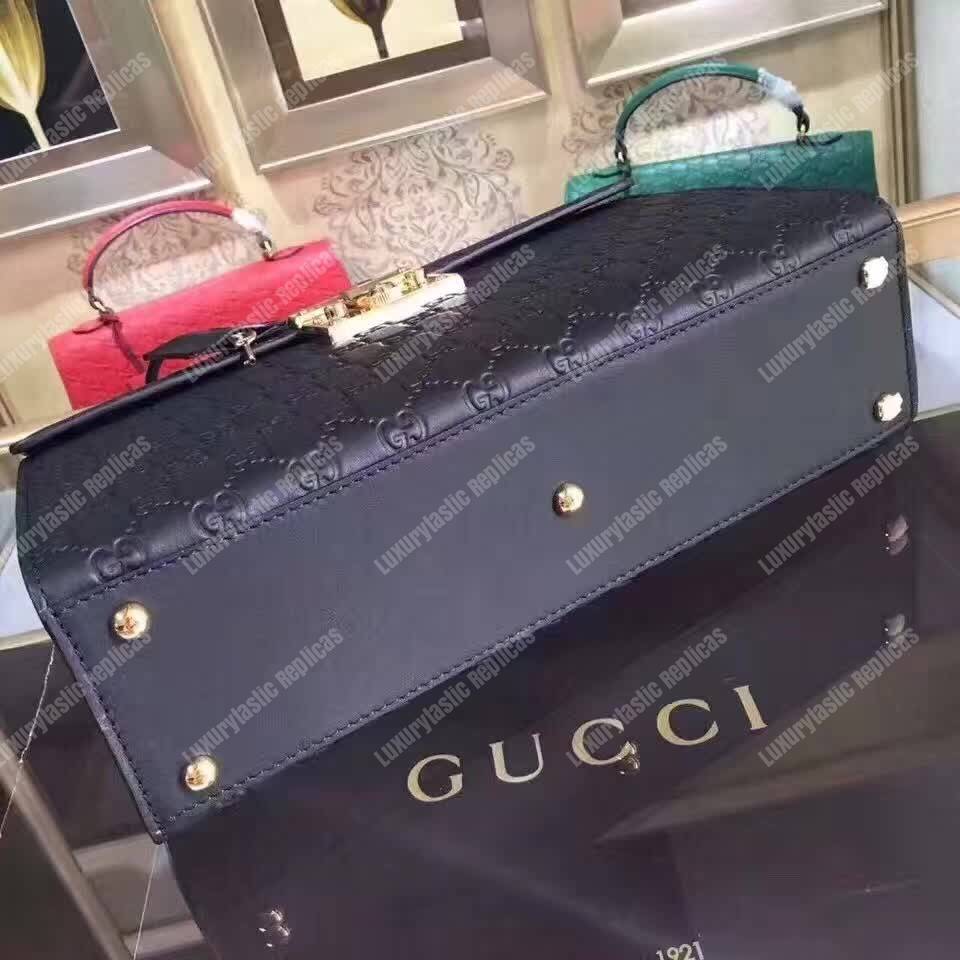 G*u*i padlock medium signature top handle bag black