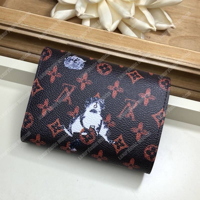 LV Twist Compact Wallet Catogram Dogs and Cats Brown Orange