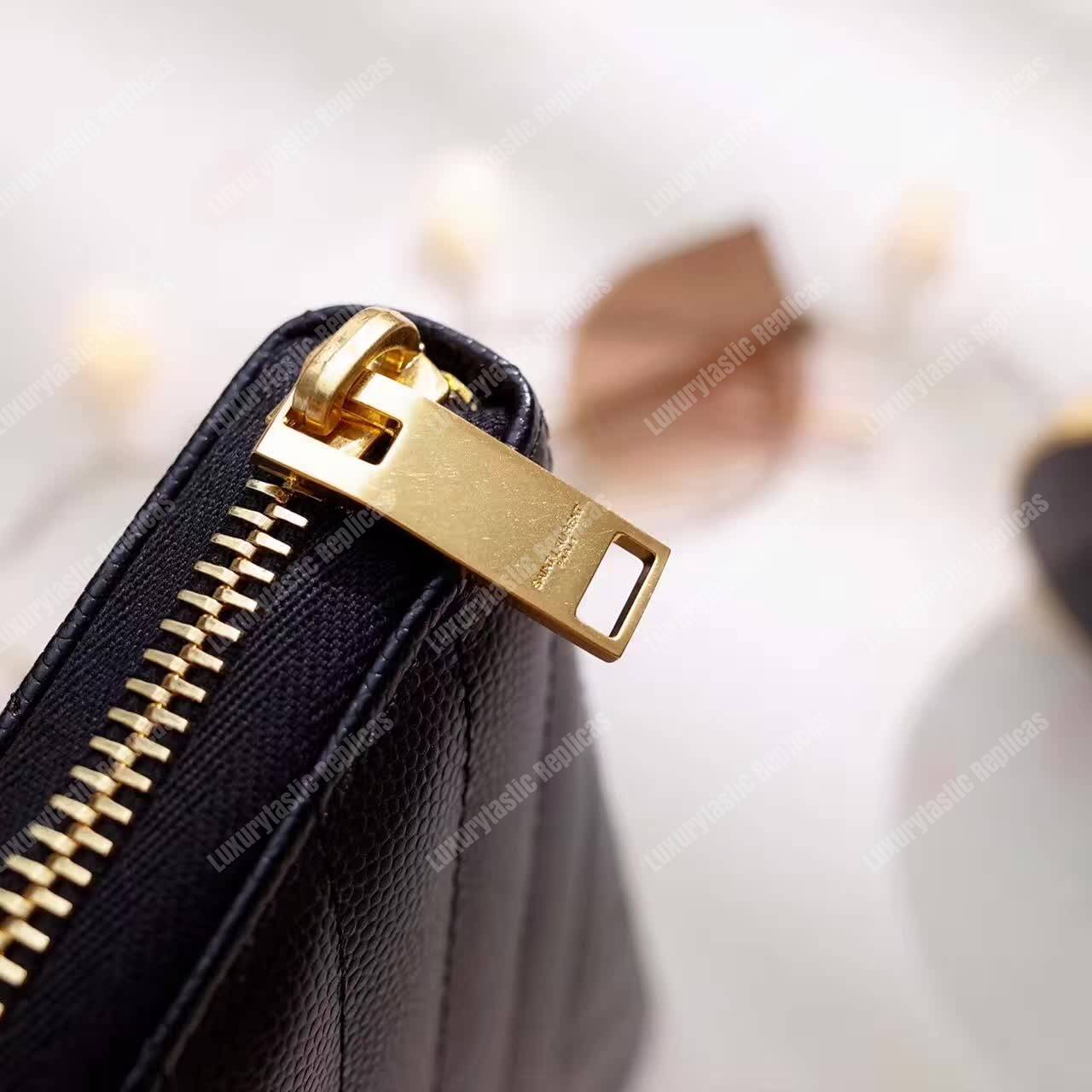 Saint Laurent Monogram Zip Around Wallet Black Grain De Poudre