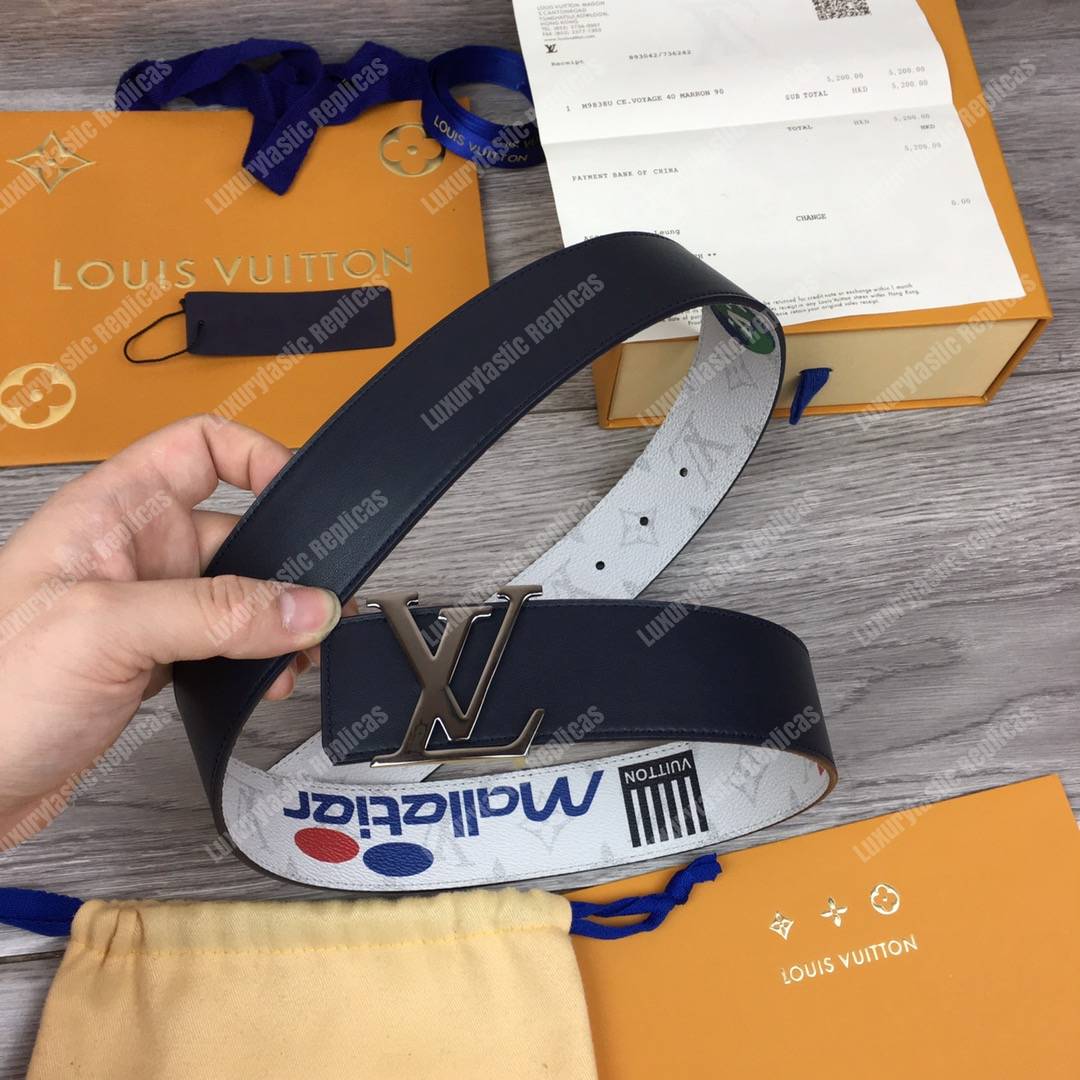 LV White Initiales With Printed Stickers 40MM Reversible Leather Belt Gold Hardware