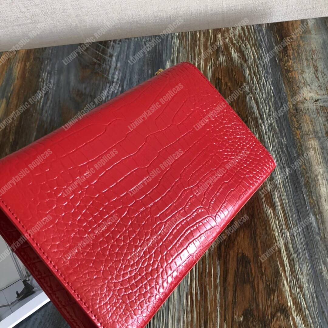 Saint Laurent Medium Kate Tassel Chain Bag Red Crocodile