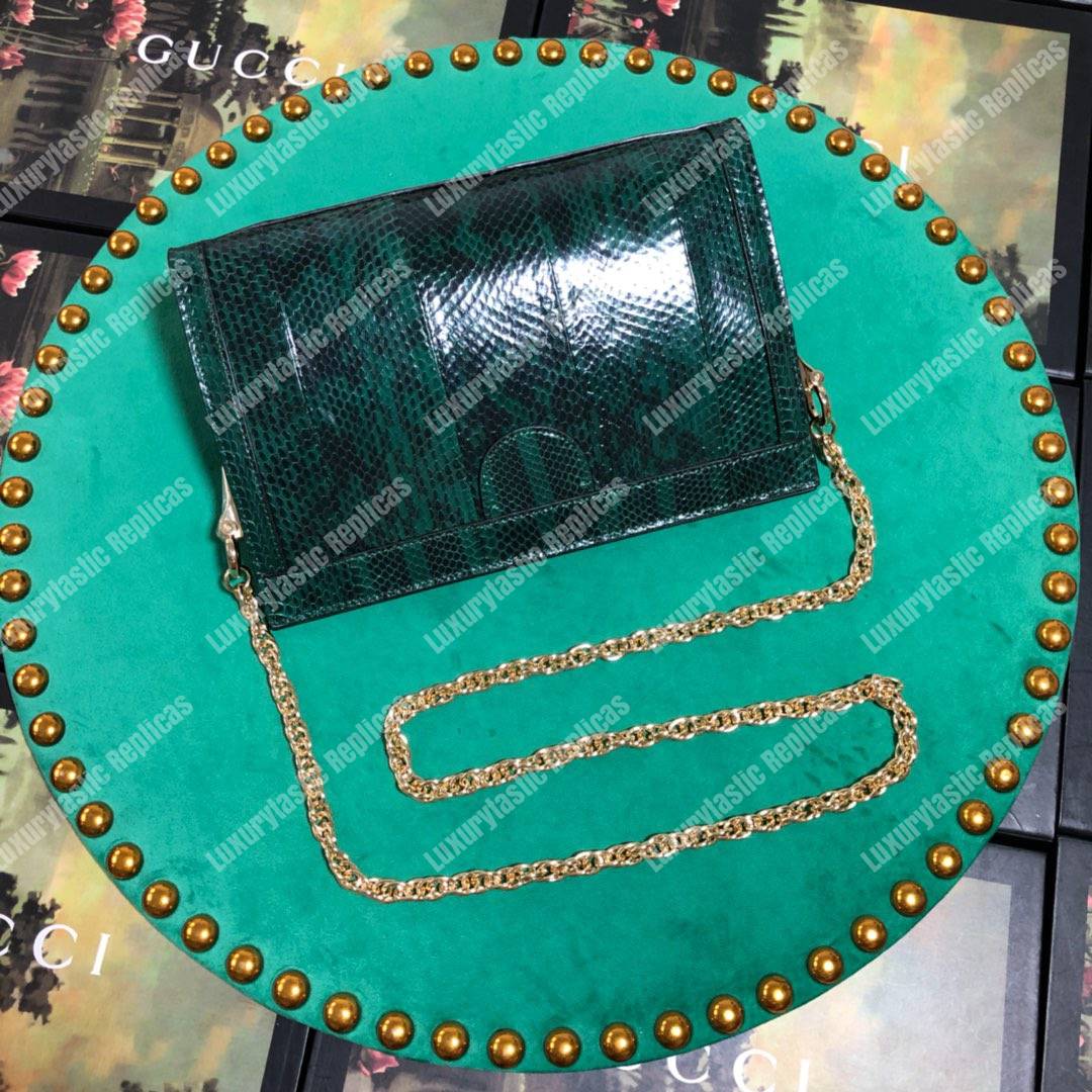 G*u*i ophidia small snakeskin shoulder bag emerald