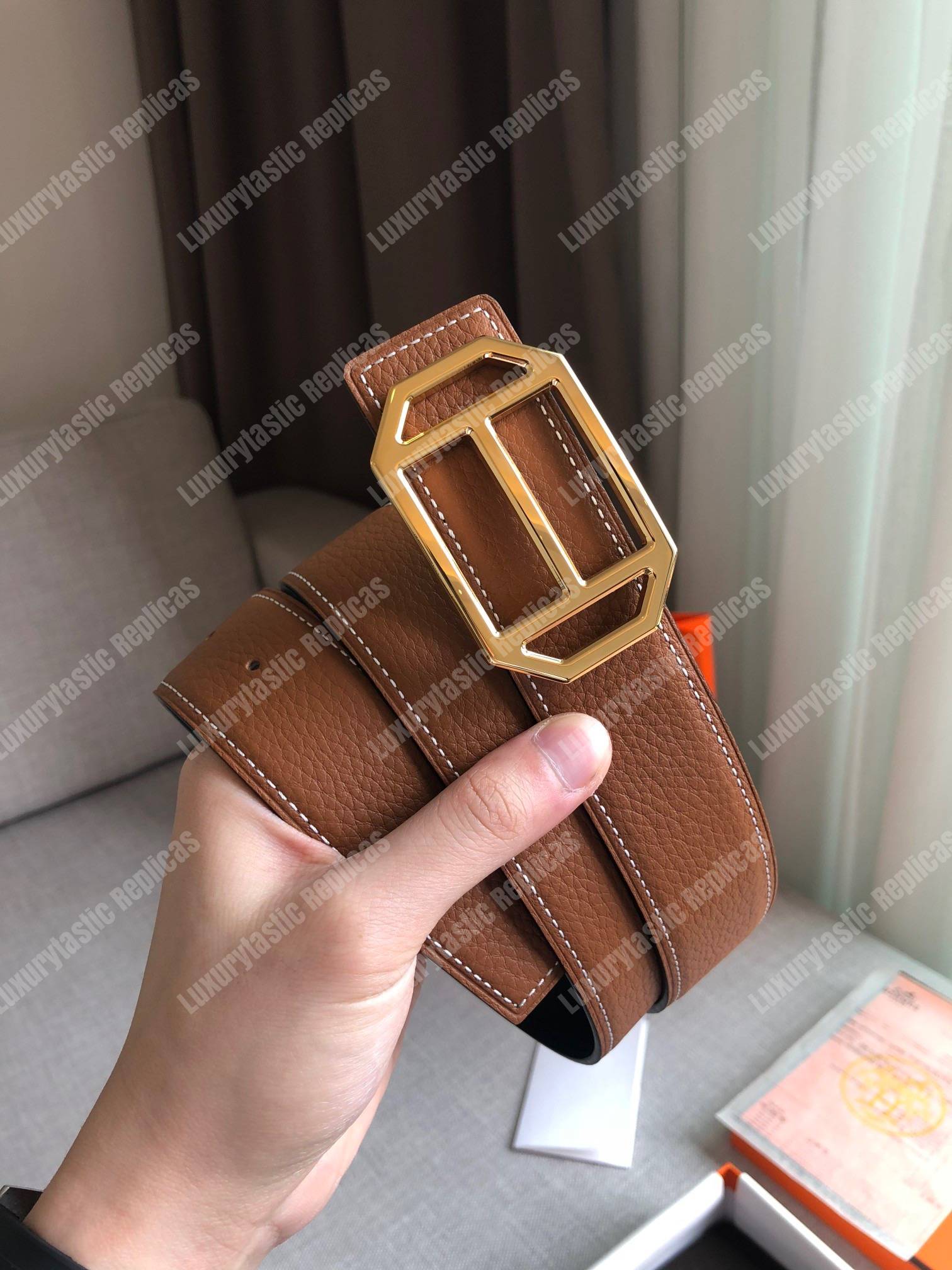 H**mes pad belt buckle & reversible leather strap black / brown