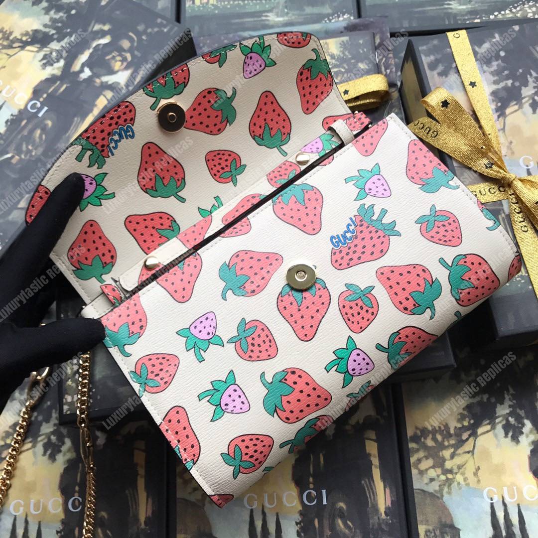 G*u*i zumi strawberry print smooth leather small shoulder bag