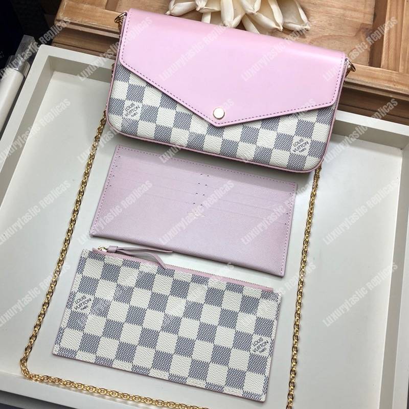 LV Pochette Félicie Damier Azur Soft Canvas Eau de Rose