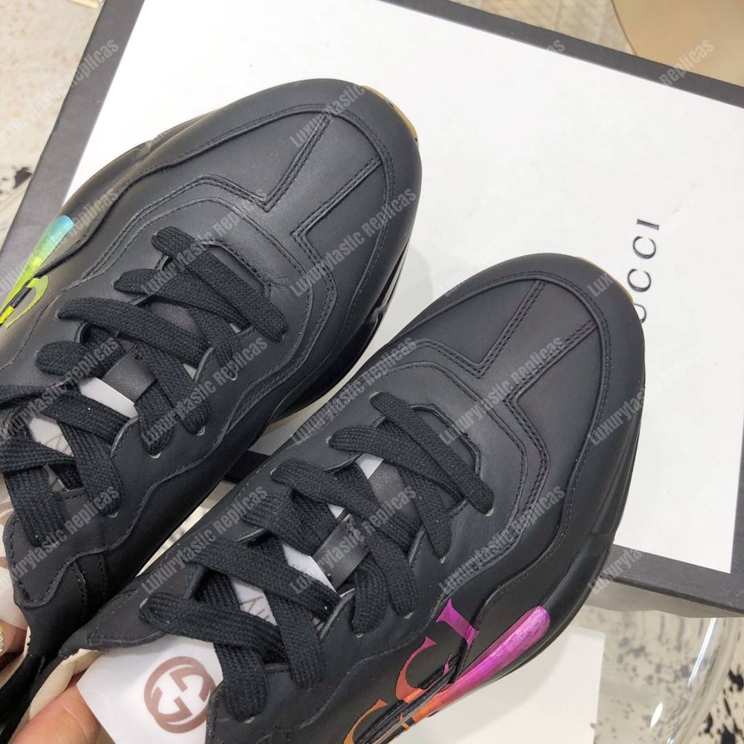 G*u*i rhyton leather sneaker with multicolour G*u*i logo