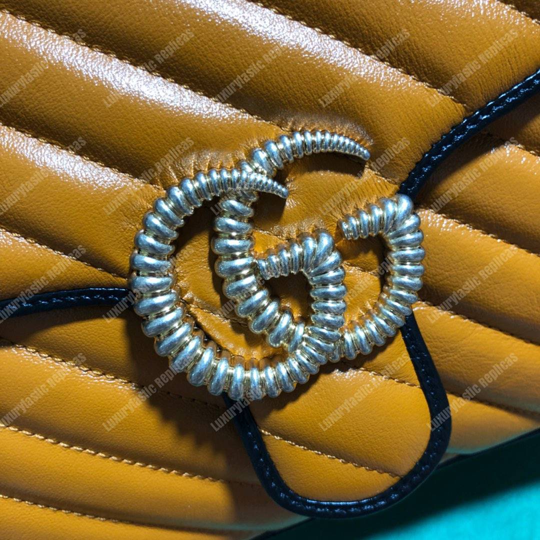 G*u*i gg marmont small top handle bag cognac matelassé