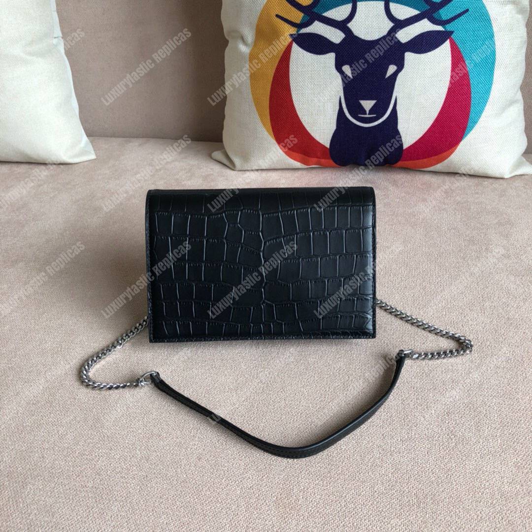 Saint Laurent Kate Chain Wallet With Tassel Black Crocodile