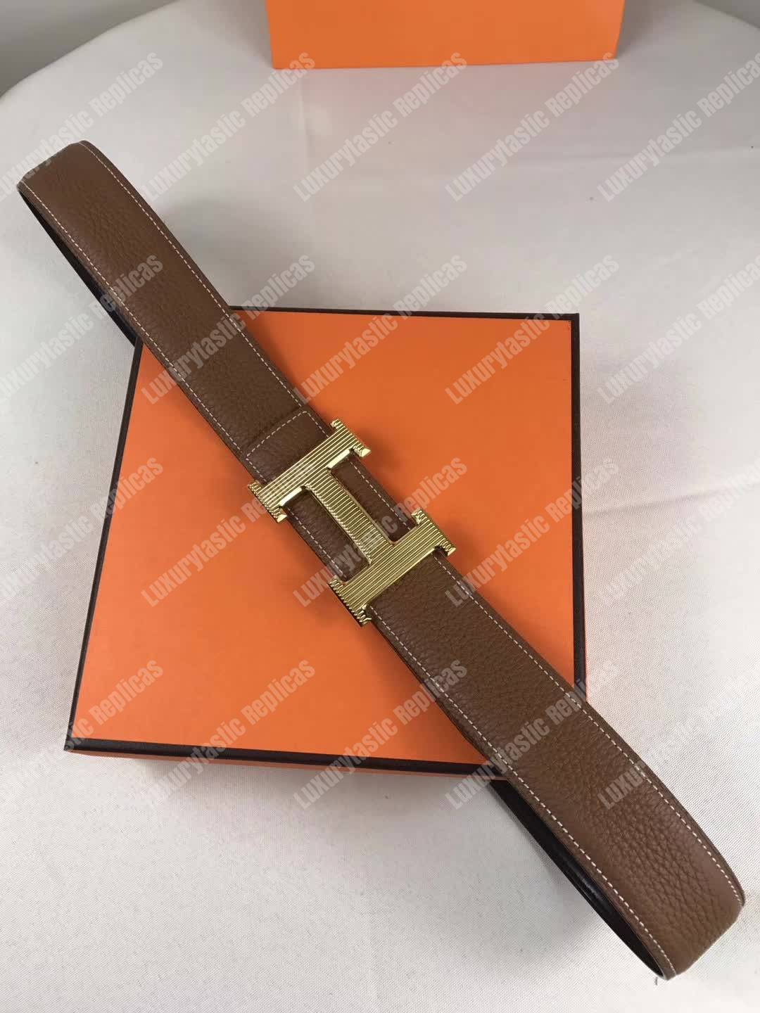 H**mes h belt buckle reversible leather strap brown