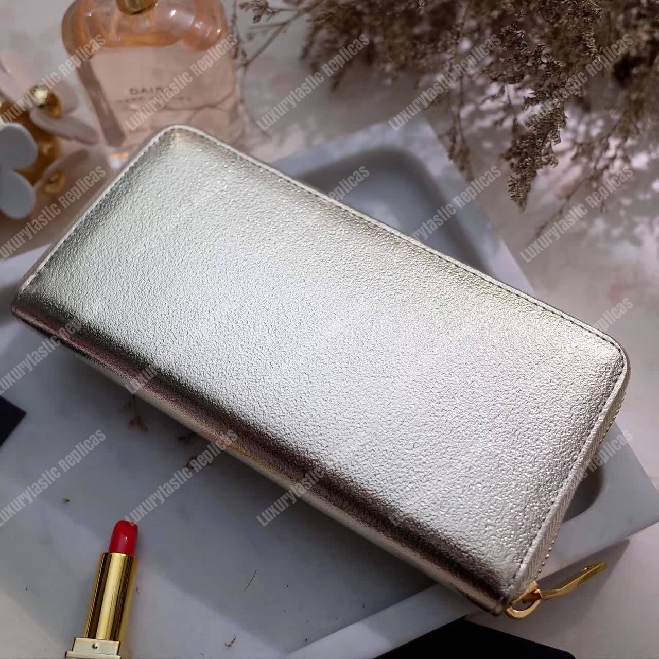 Saint Laurent Monogram Zip Around Wallet Pale Gold Grain De Poudre