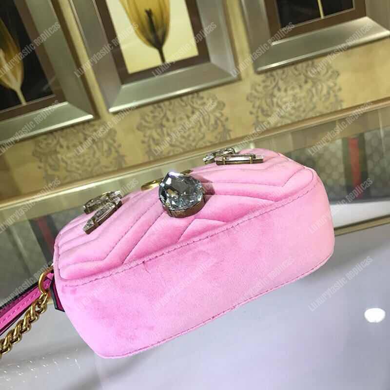 G*u*i gg marmont velvet small shoulder bag with crystals pink