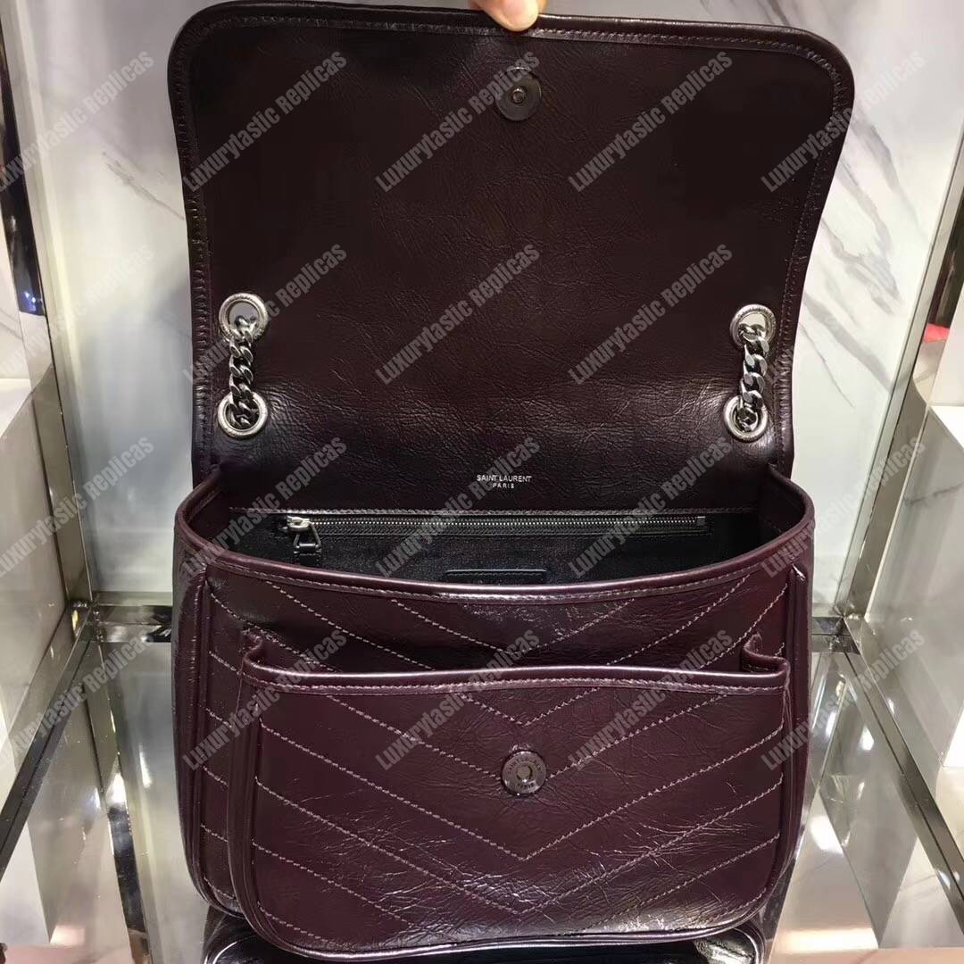 Saint Laurent Niki Medium Bag In Crinkled Vintage Leather Prunia