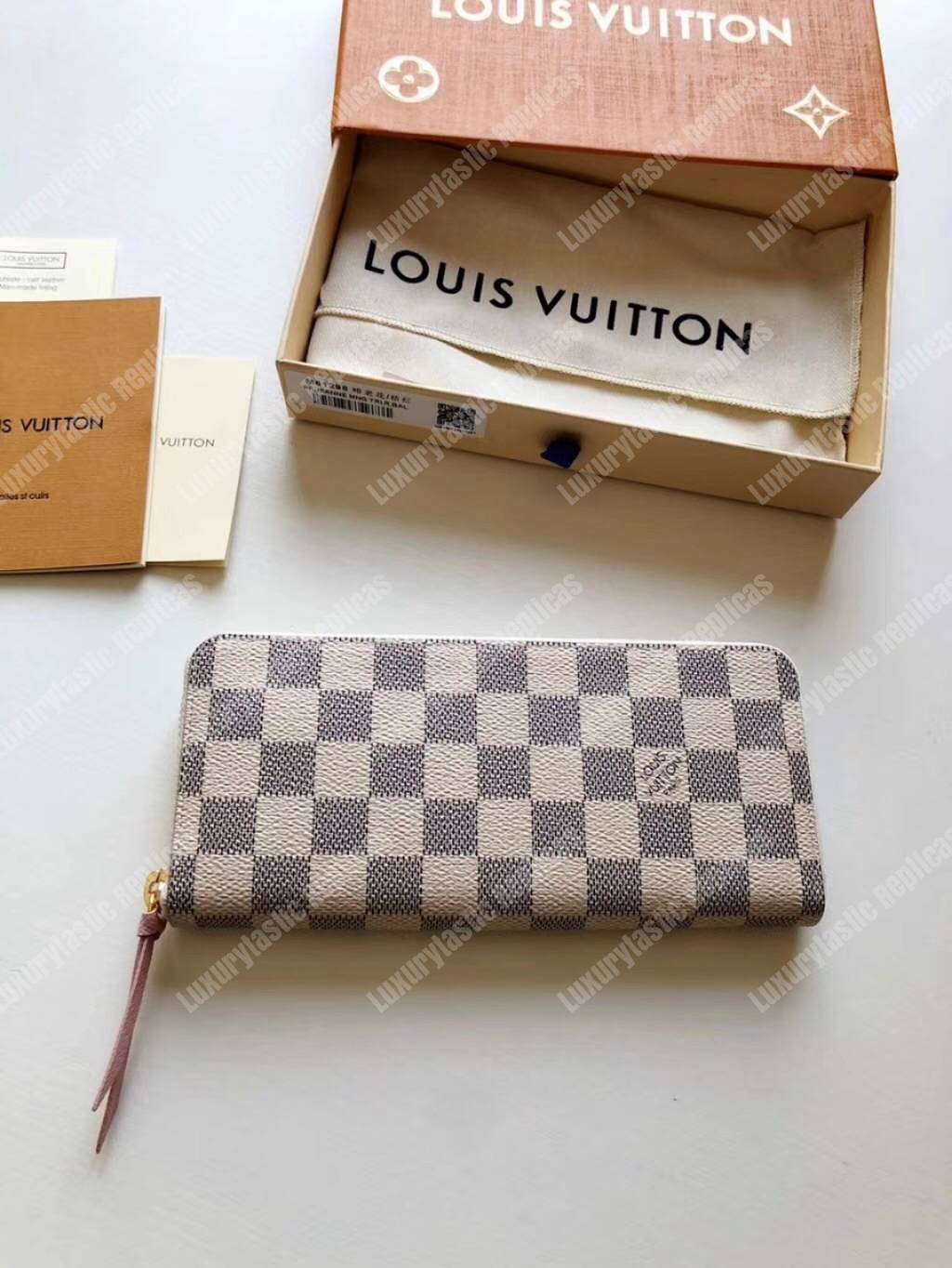 LV Clemence Wallet Damier Azur Canvas Rose Ballerine
