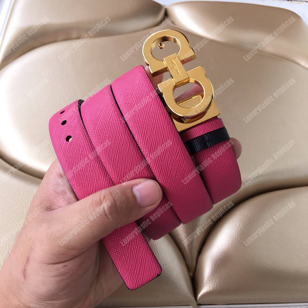 Salvatore Ferragamo Adjustable and Reversible Gancini Belt Black / Pink