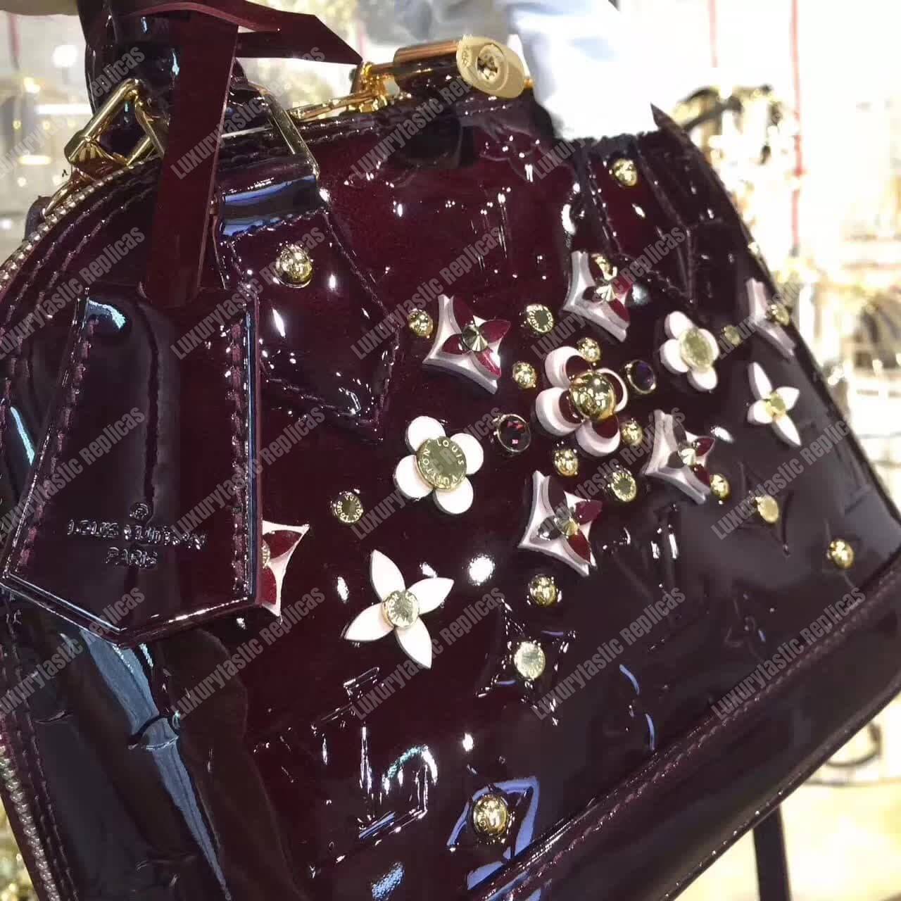 LV Alma BB Tote Bag Monogram Vernis Amarante