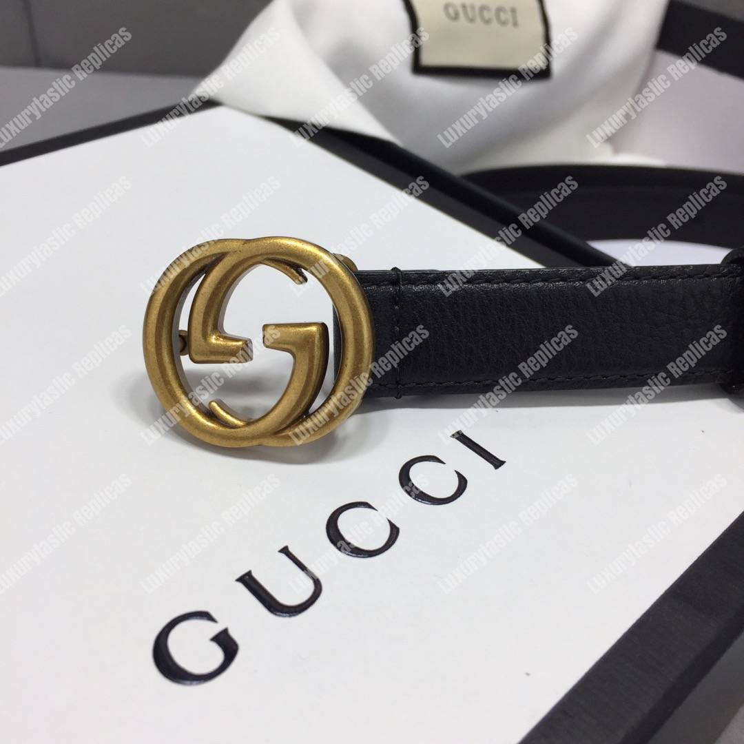 G*u*i slim leather belt with double g buckle black