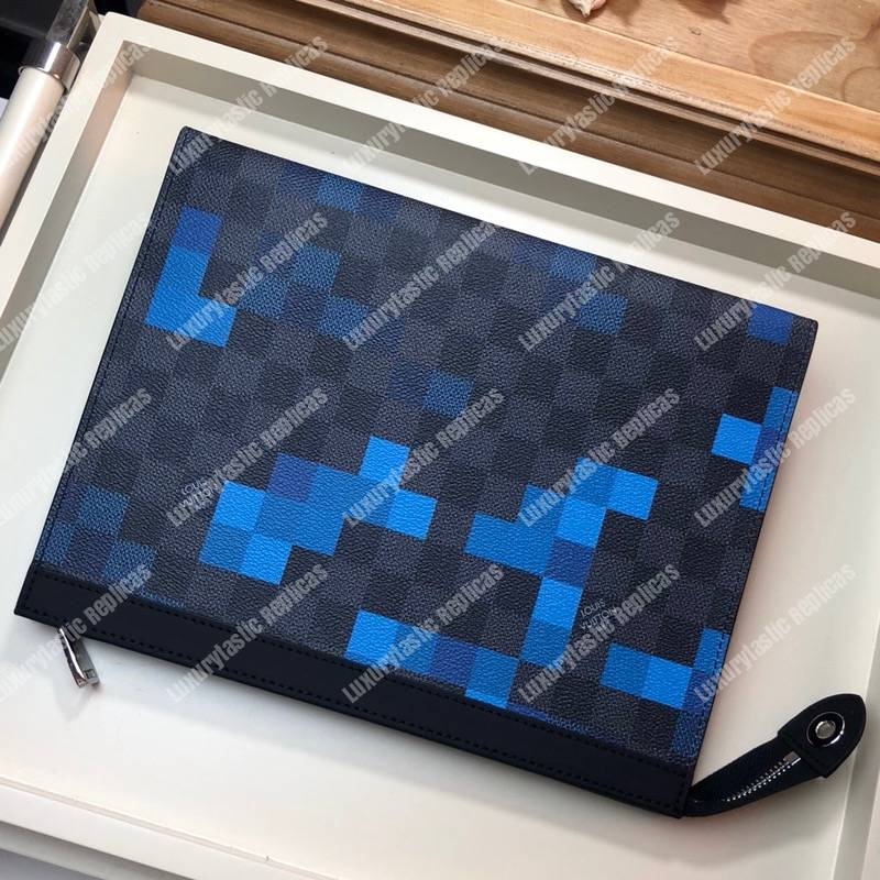 LV Pochette Voyage MM Damier Graphite Pixel Blue