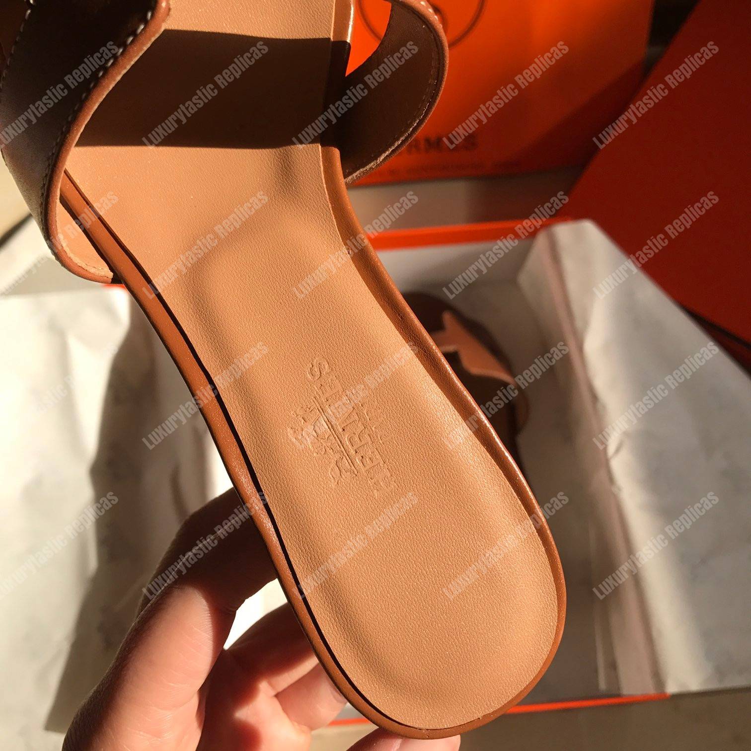 H**mes oran sandal calfskin leather brown