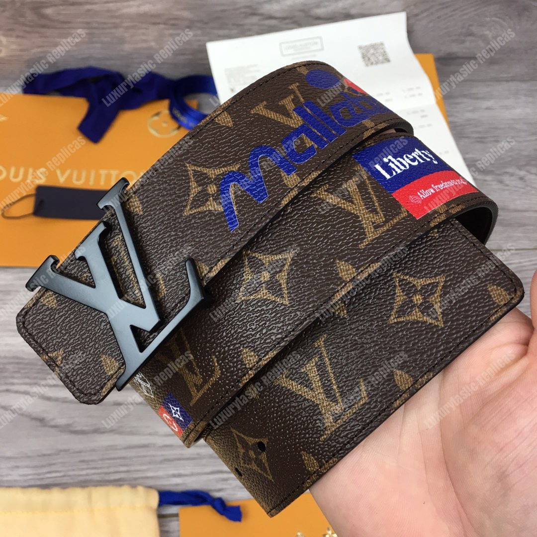LV Brown Initiales With Printed Stickers 40MM Reversible Leather Belt Black Hardware