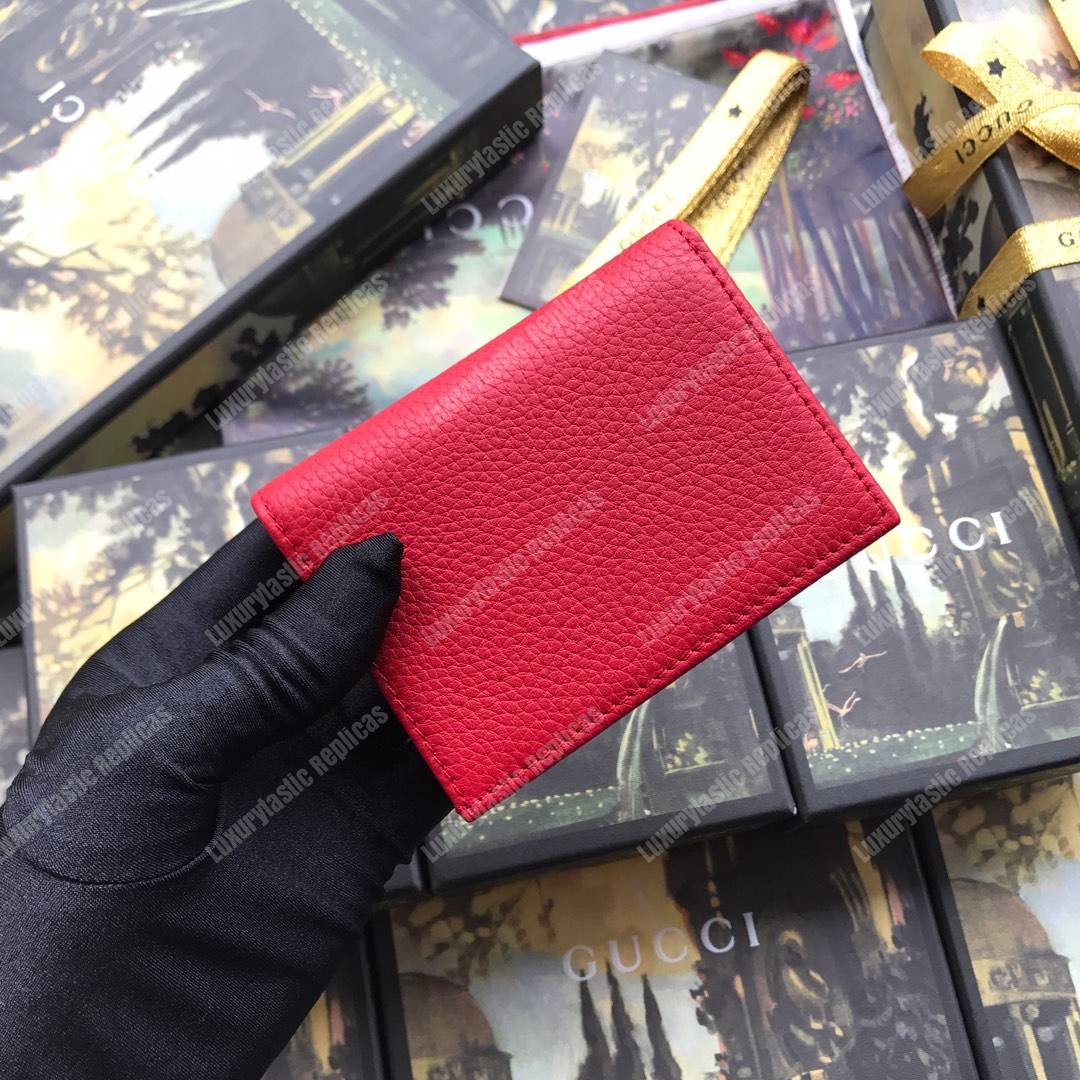 G*u*i leather card case wallet hibiscus red