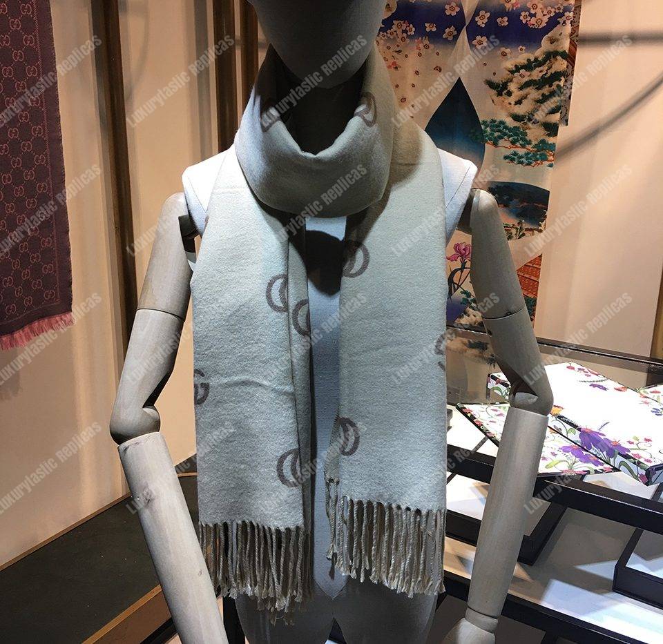 G*u*i wool scarf double g pattern beige brown