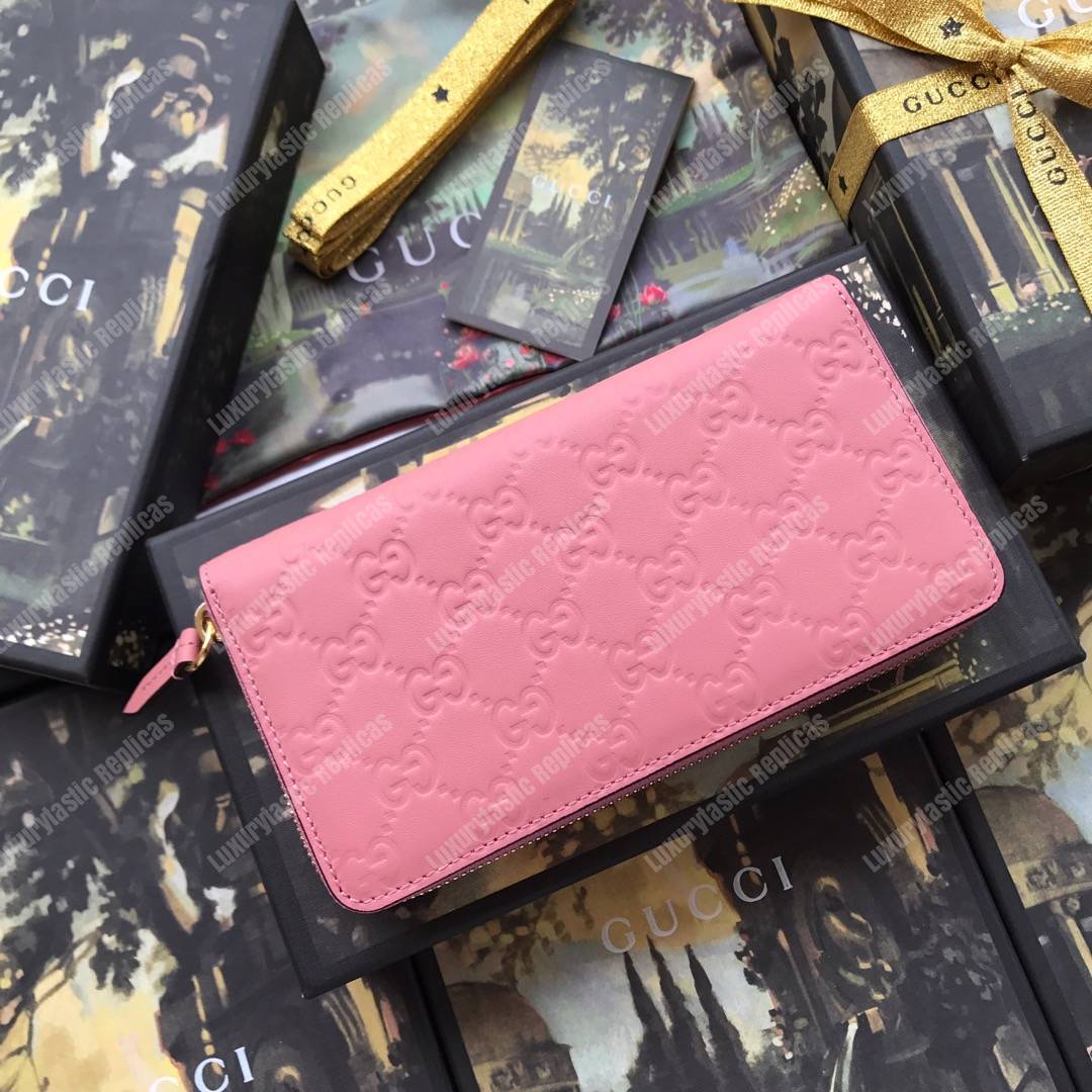 G*u*i signature zip around leather wallet pink