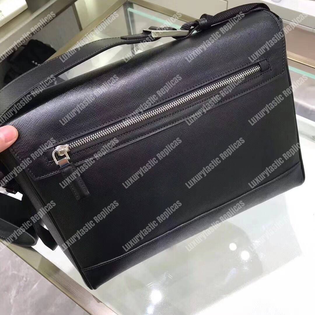 Pra*a saffiano leather shoulder bag black