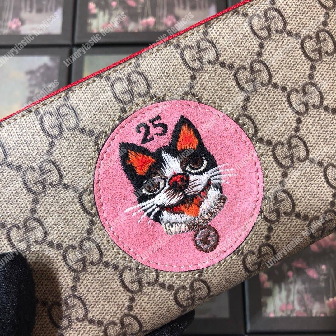 G*u*i gg sup*e zip around wallet with pink bosco patch