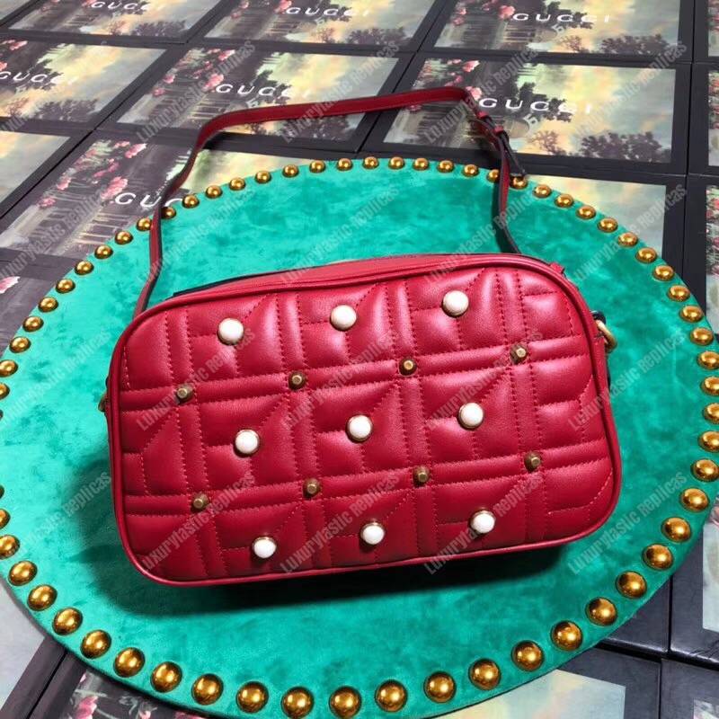 G*u*i gg marmont small matelassé shoulder bag with pearls red