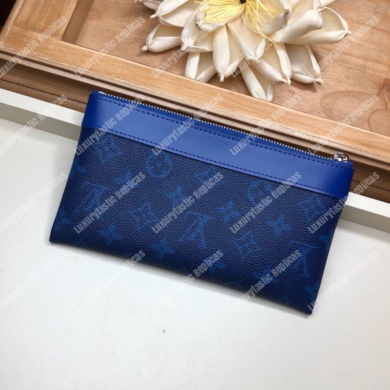 LV Discover Pochette K45 Taiga Monogram Navy Blue