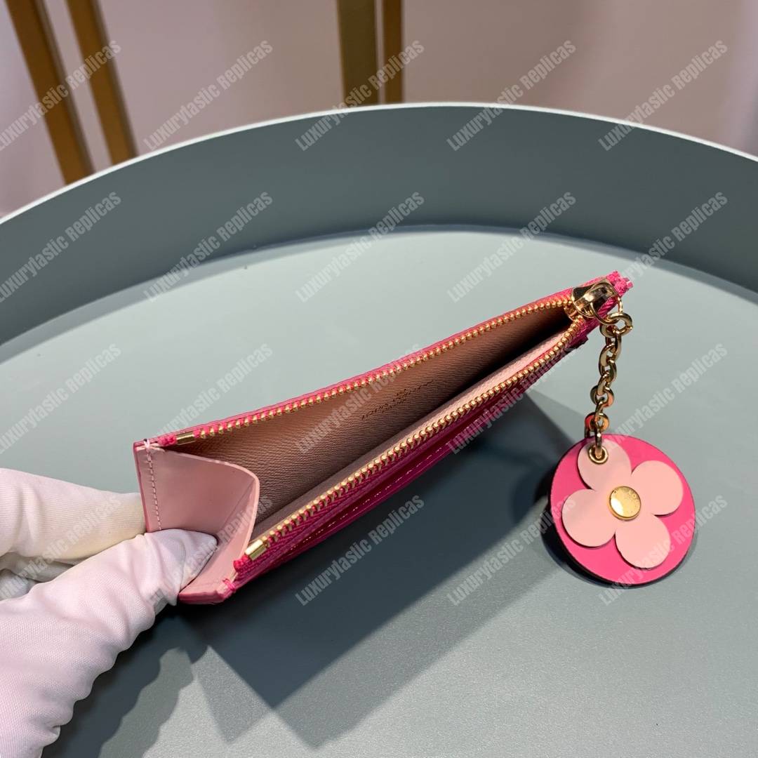LV Zipped Card Holder Monogram canvas with colorful grained-leather trim Rose Ballerine Pink
