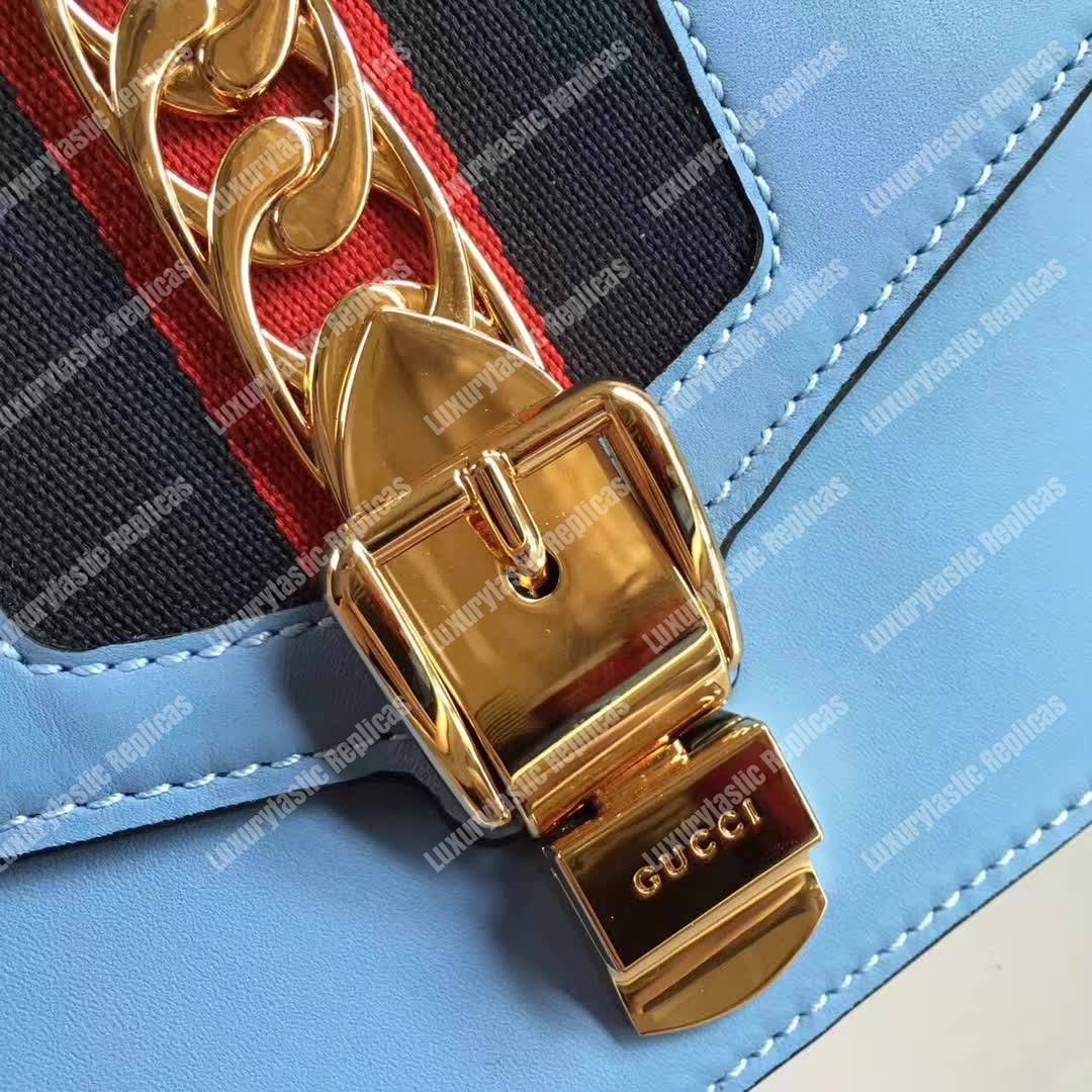 G*u*i sylvie leather mini chain bag light blue