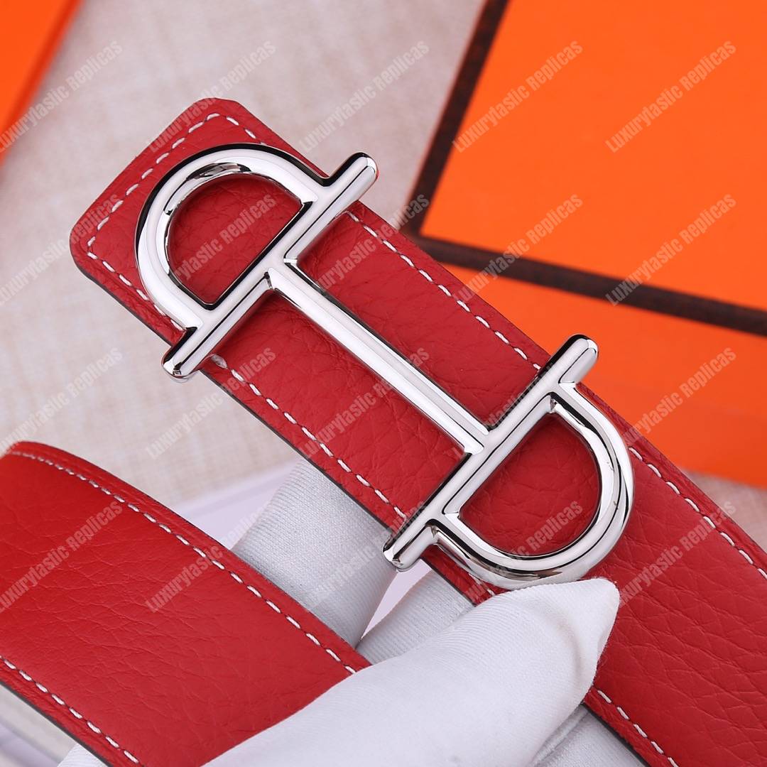 H**mes gamma belt buckle sellier reversible leather strap red / white replica