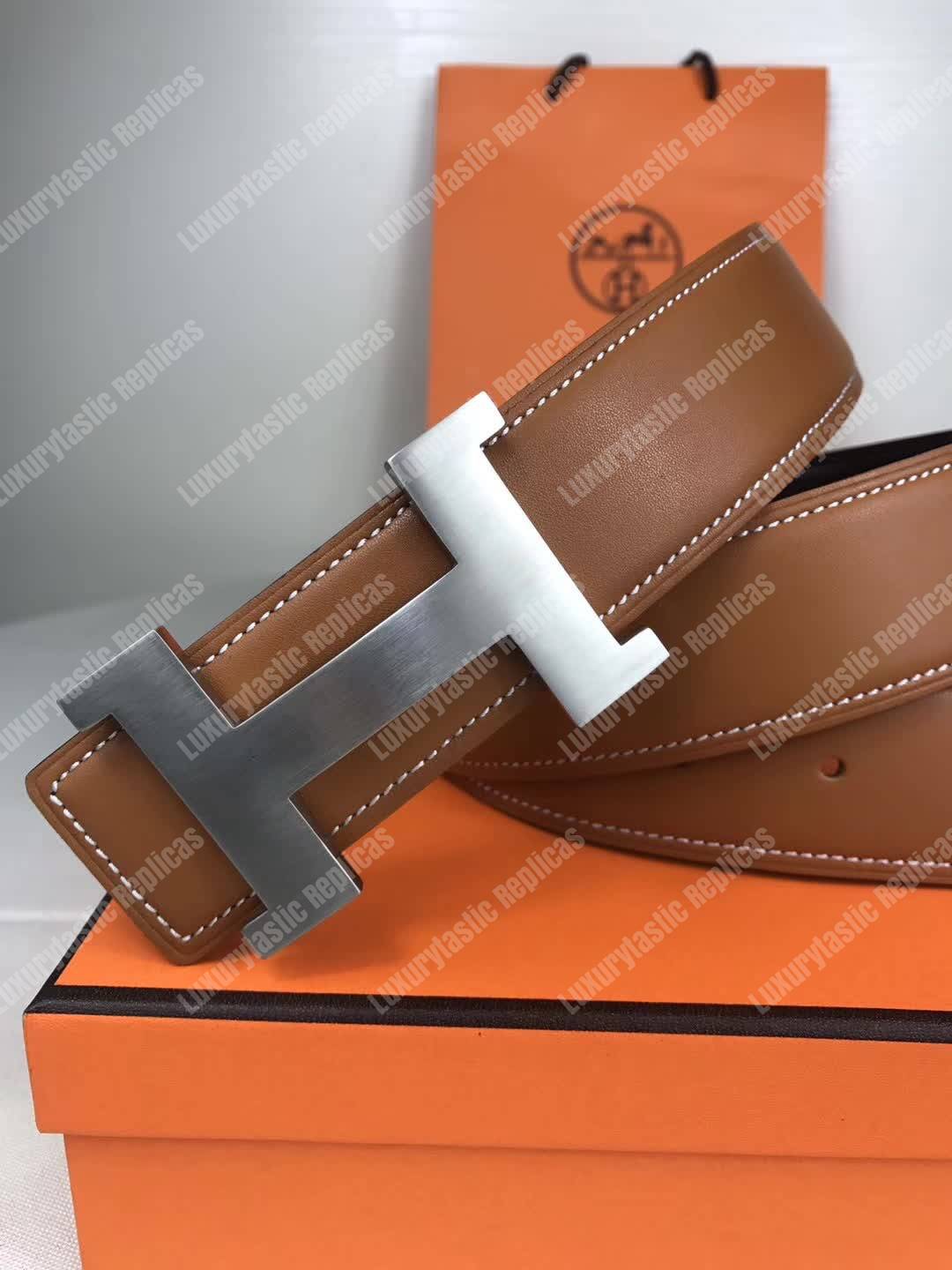 H**mes h belt buckle reversible leather strap brown