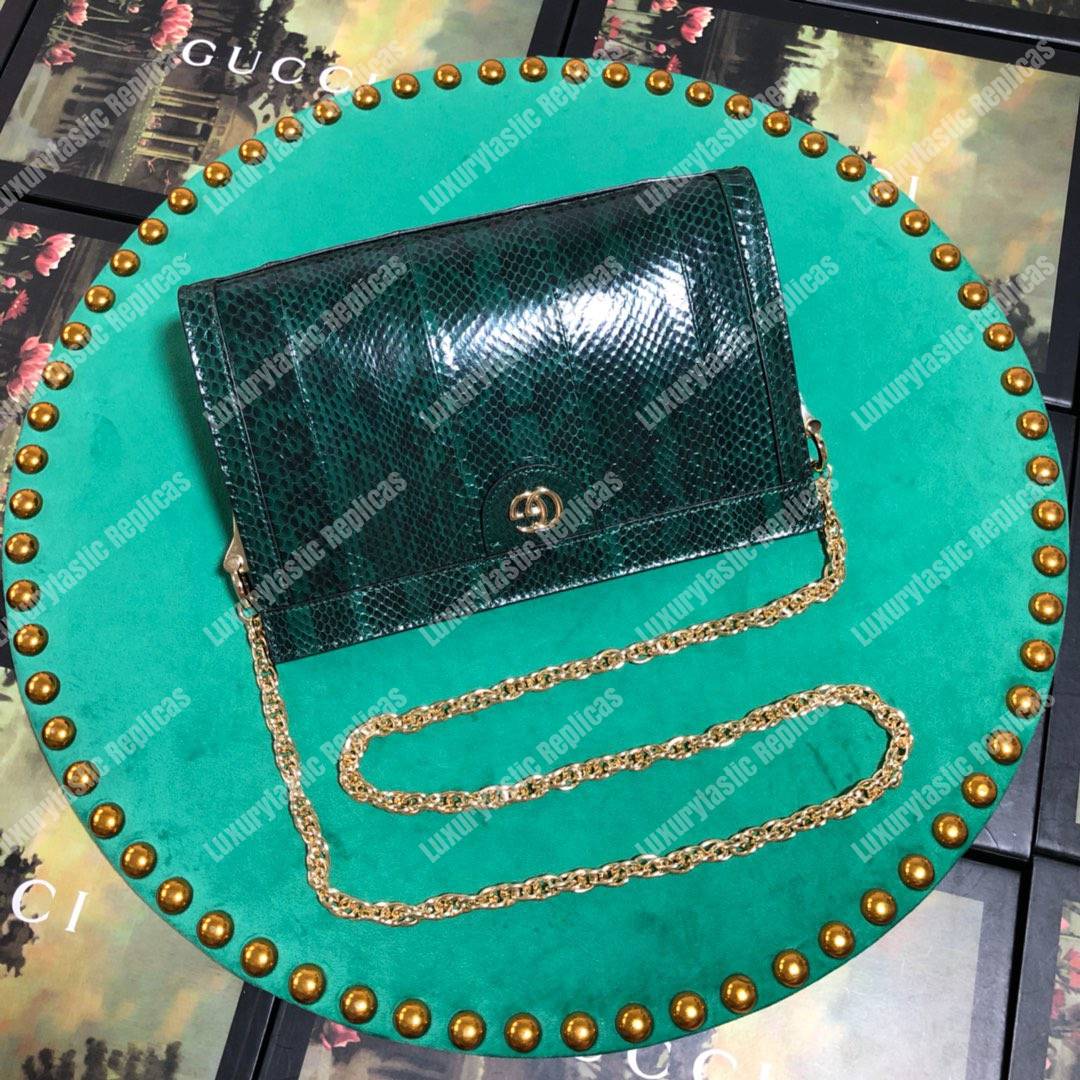 G*u*i ophidia small snakeskin shoulder bag emerald