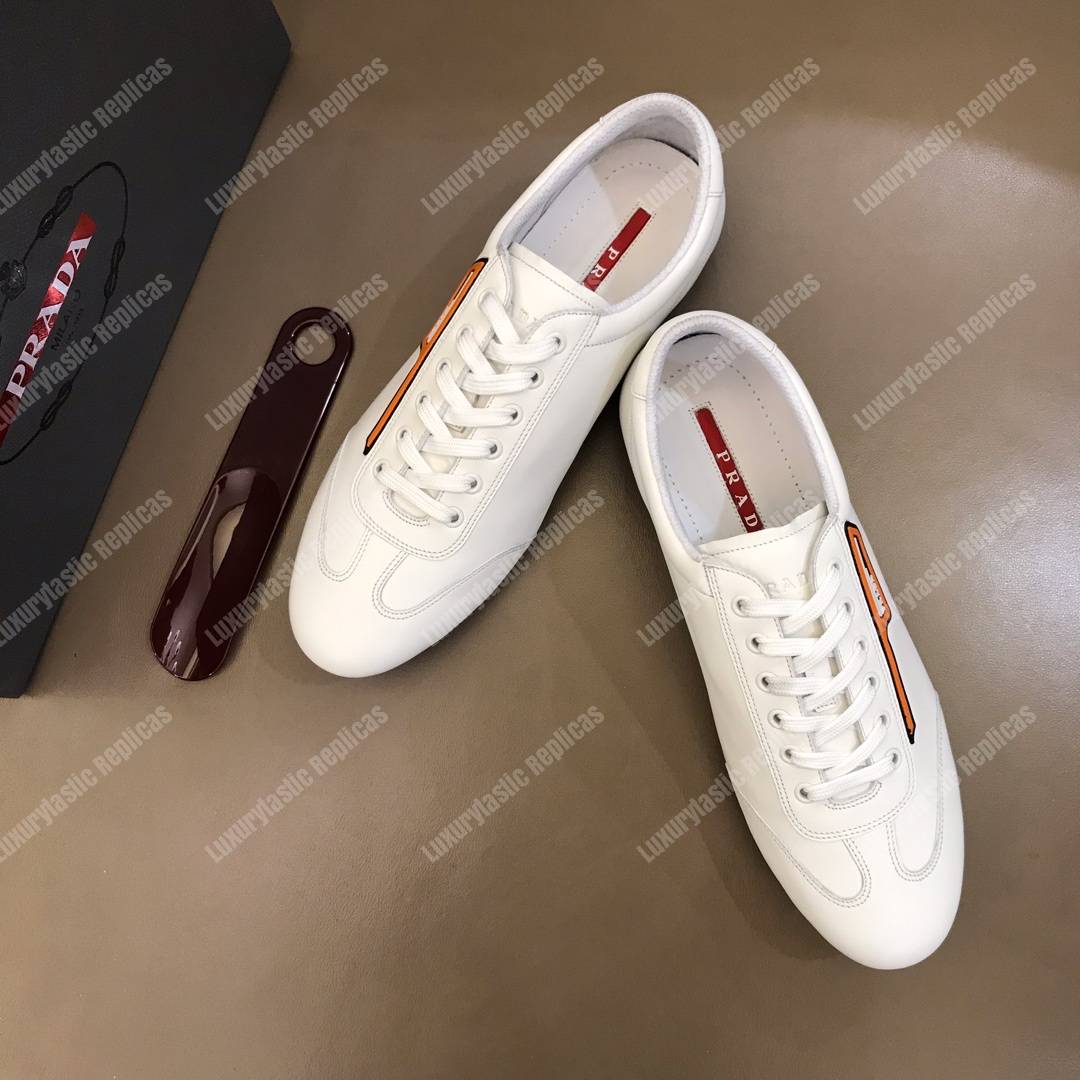 Pra*a nappa leather sneakers white/orange