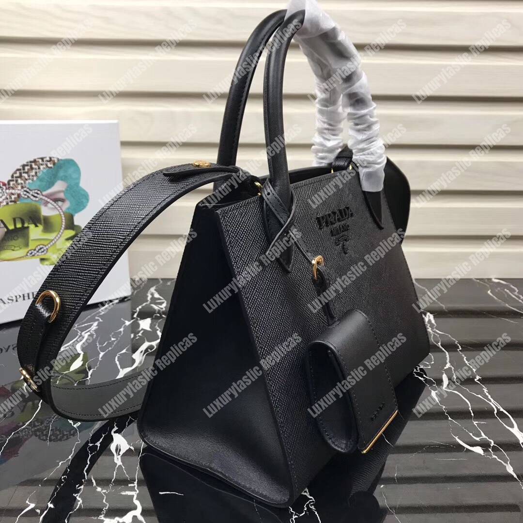 Pra*a monochrome saffiano leather bag black