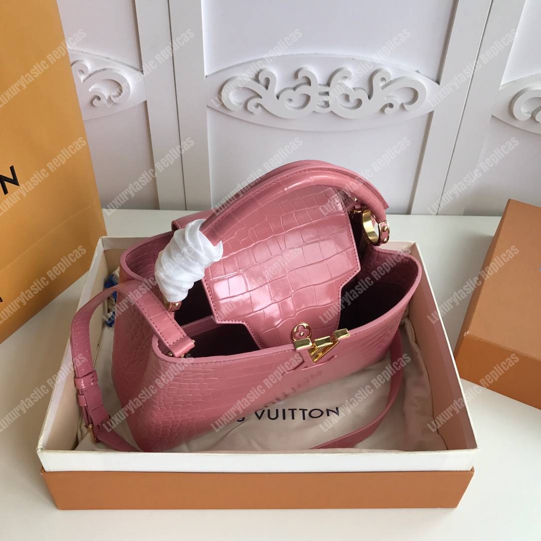 LV Capuccines PM Crocodilien Mat Rose Tourmaline