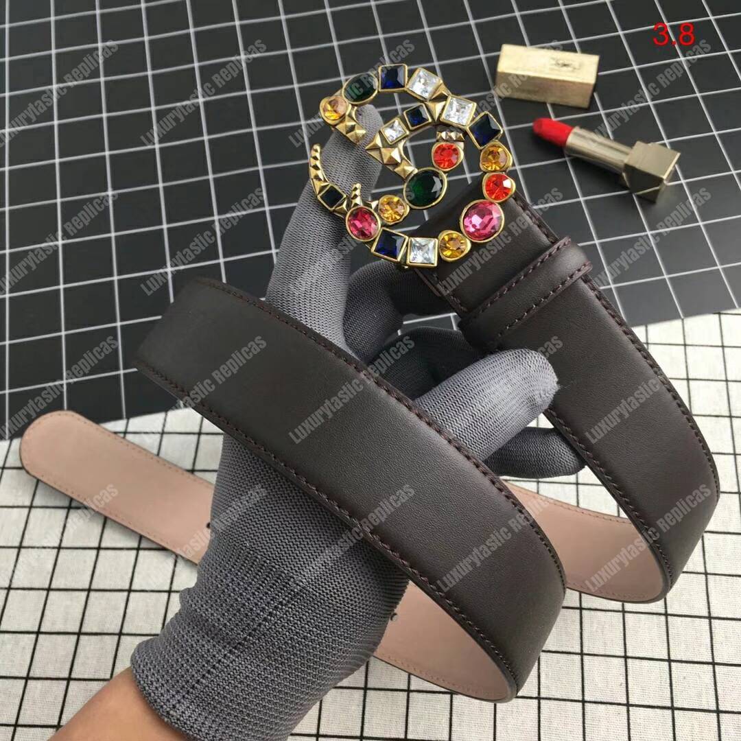 G*u*i leather belt with crystal double g buckle