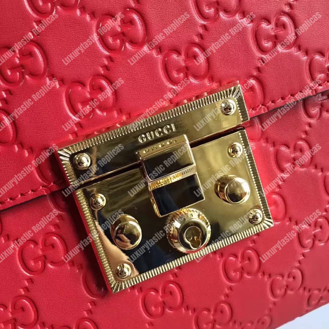 G*u*i padlock small signature top handle bag red