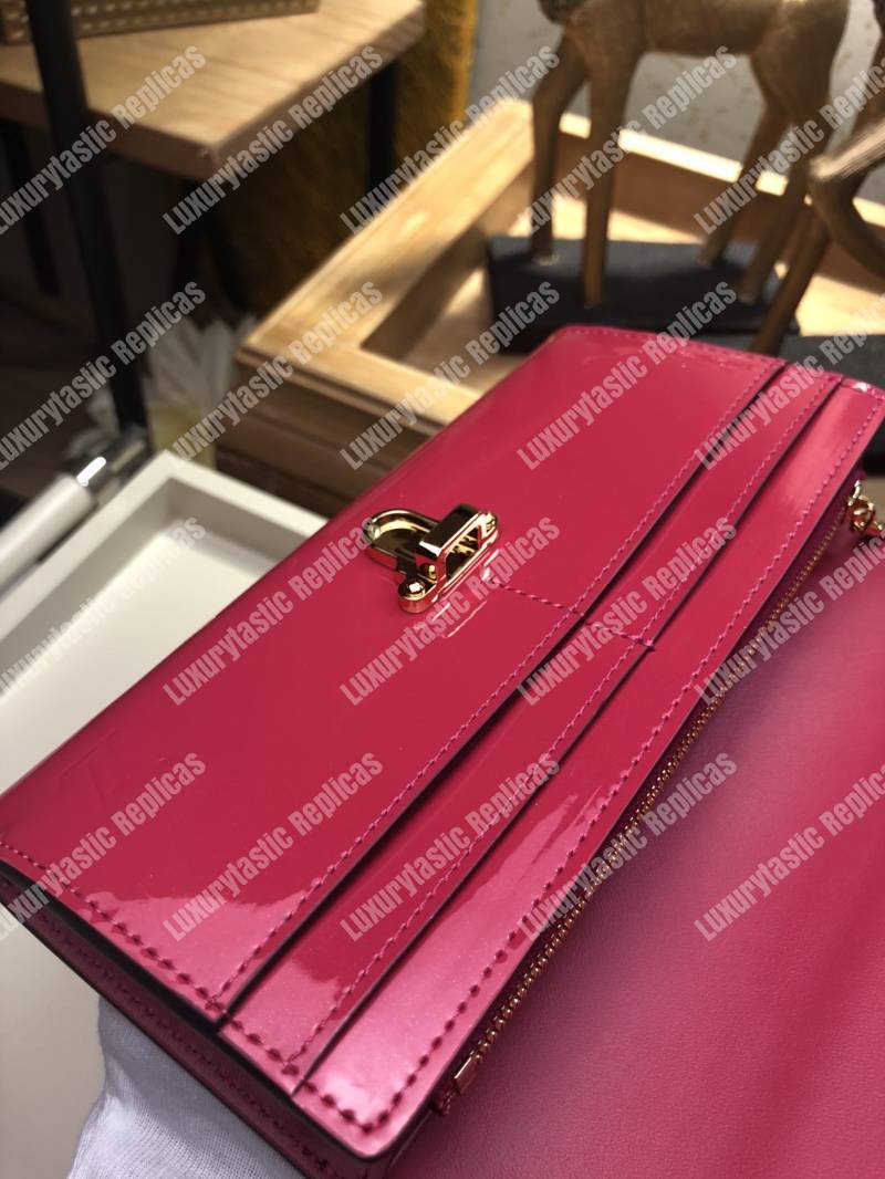 LV Cherrywood Wallet Patent Leather Fuchsia
