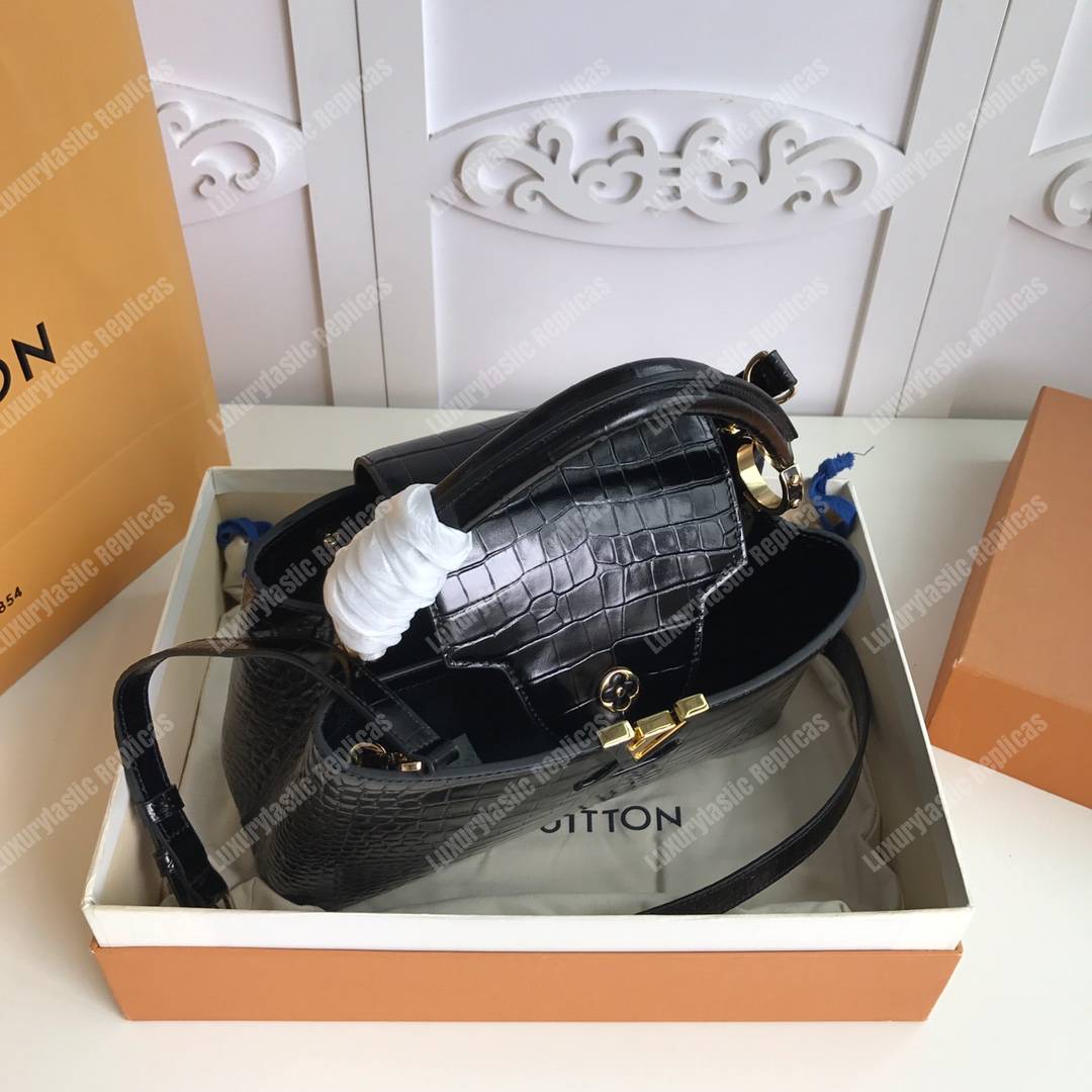 LV Capuccines PM Crocodilien Mat Noir