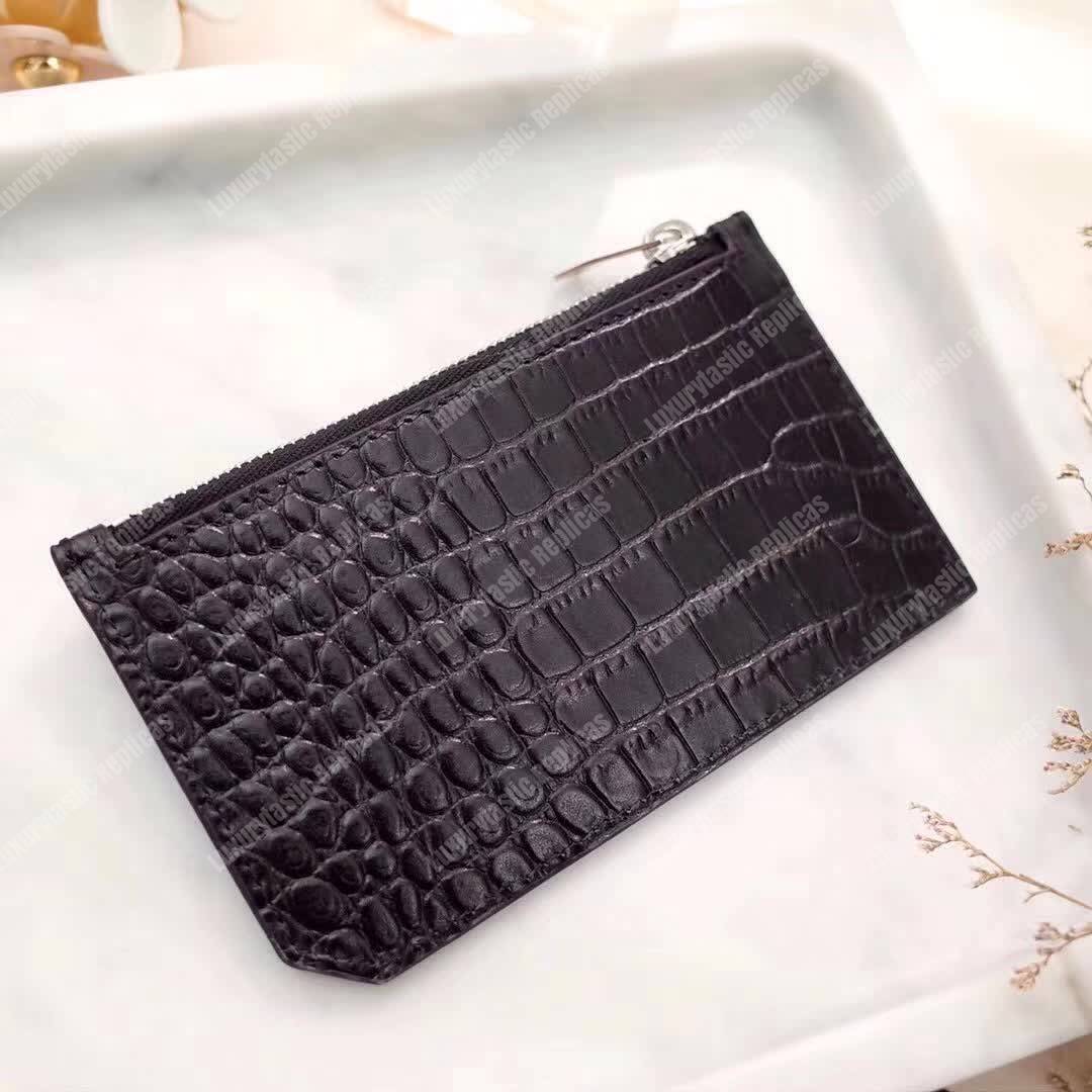 Saint Laurent Paris 5 Fragments Zip Pouch Crocodile
