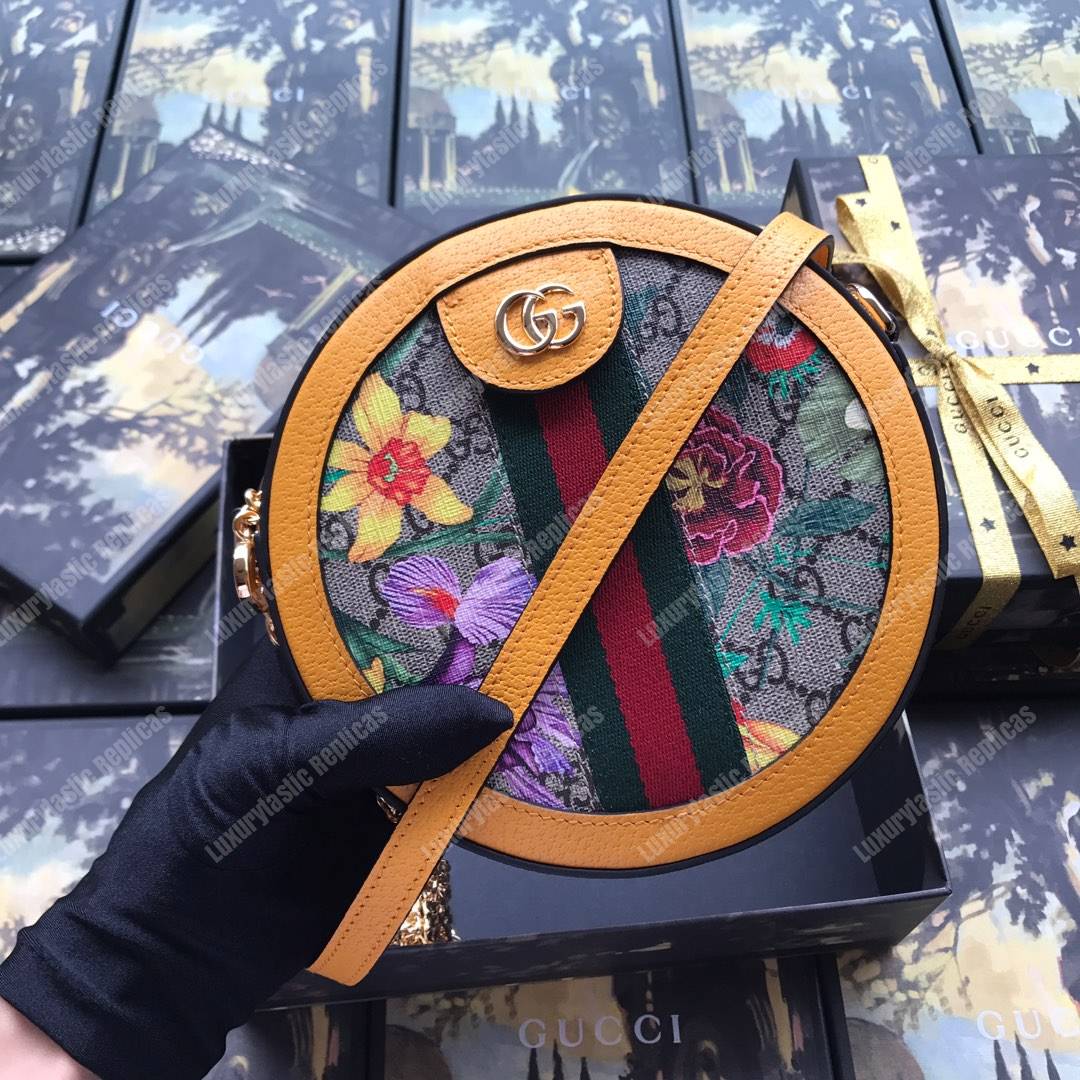 G*u*i ophidia gg flora mini round shoulder bag yellow