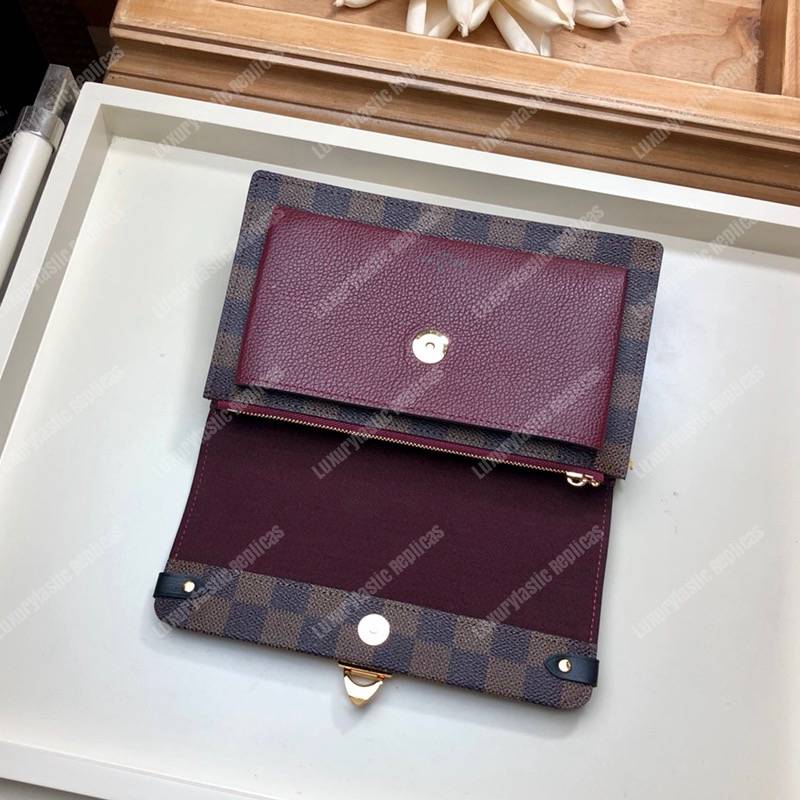 LV Vavin Chain Wallet Damier Ebene Bordeaux Noir