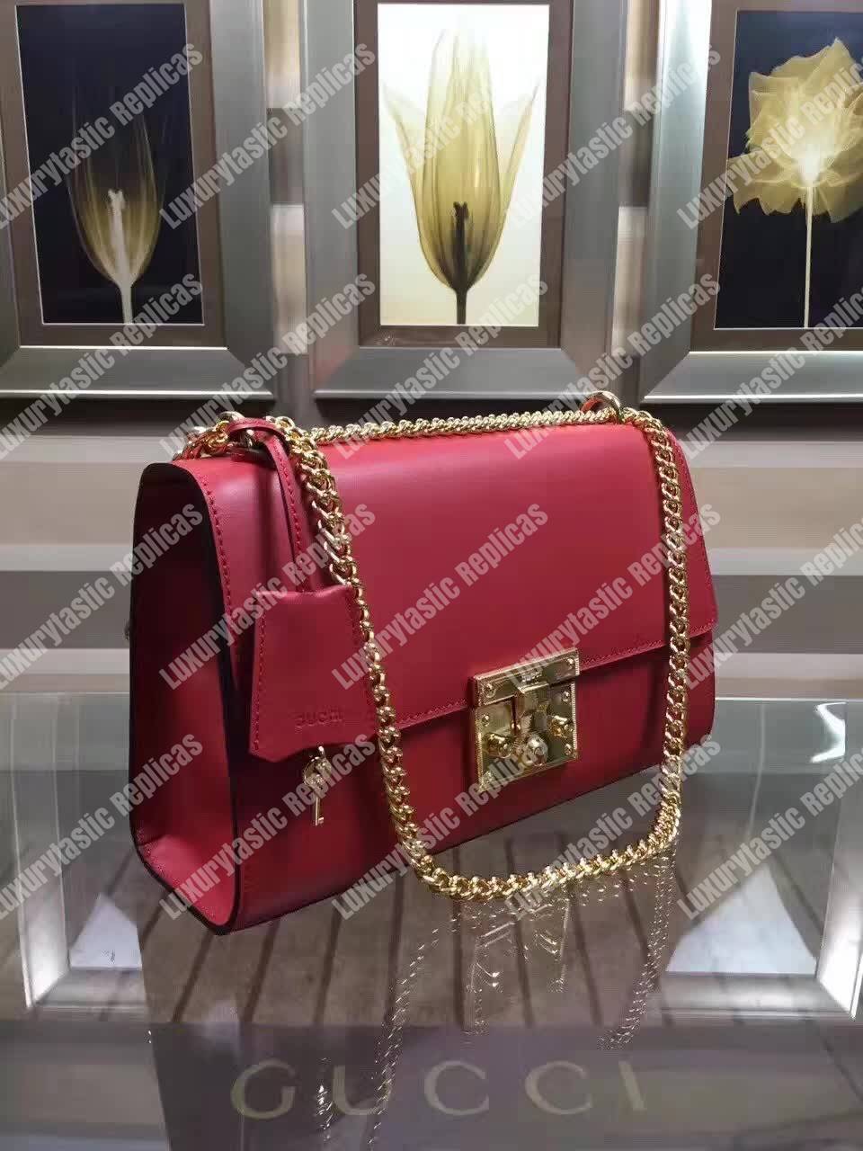 G*u*i padlock leather shoulder bag red