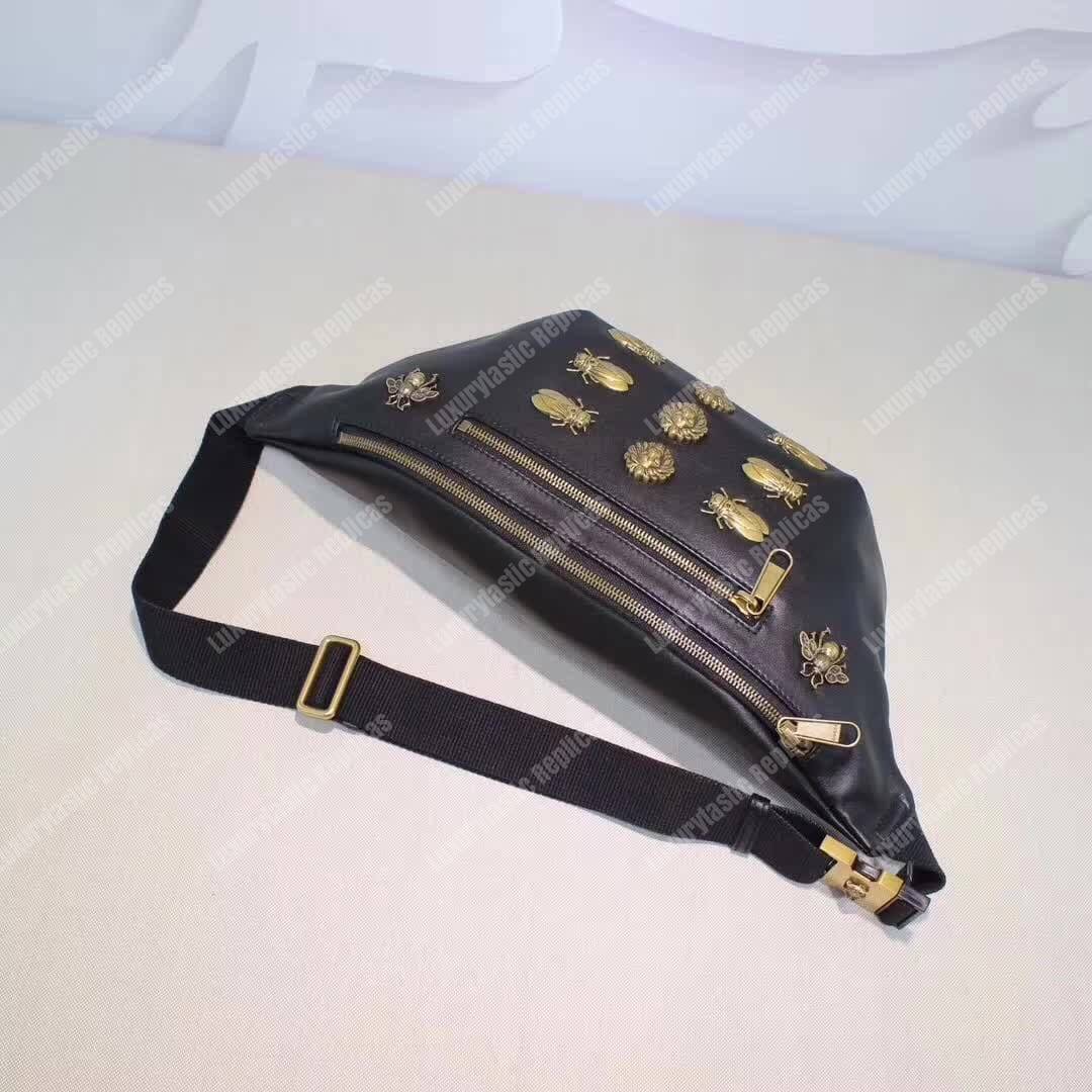 G*u*i leather belt bag animal studs black
